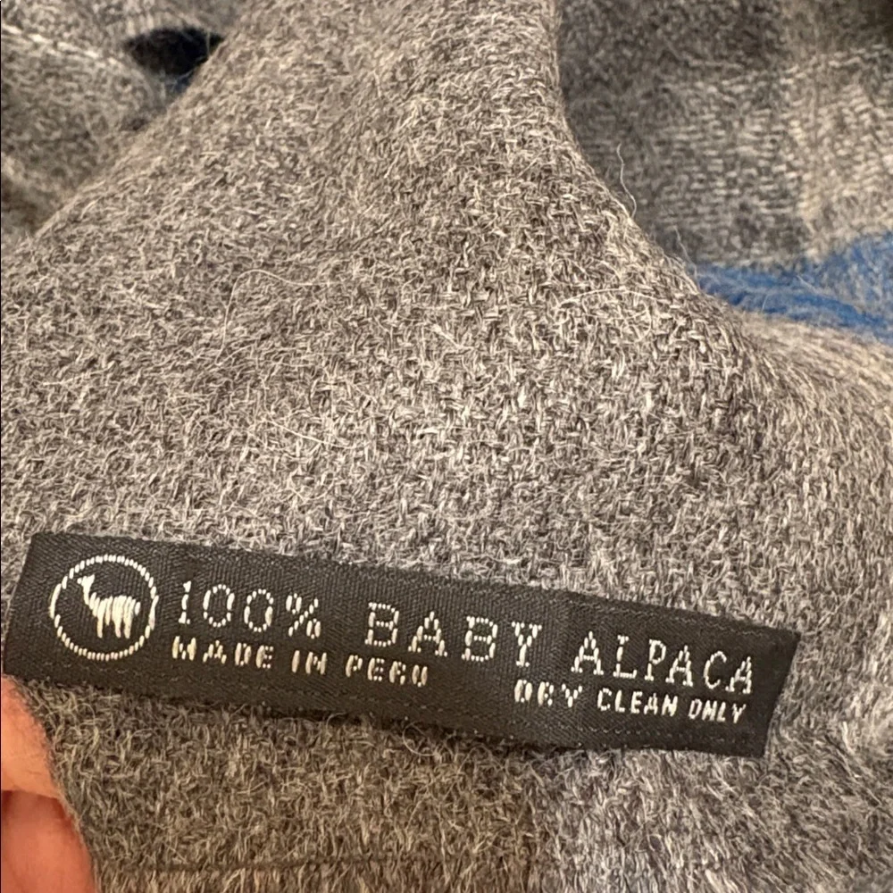 Alpaca Gray and Blue Striped Scarf with Fringe